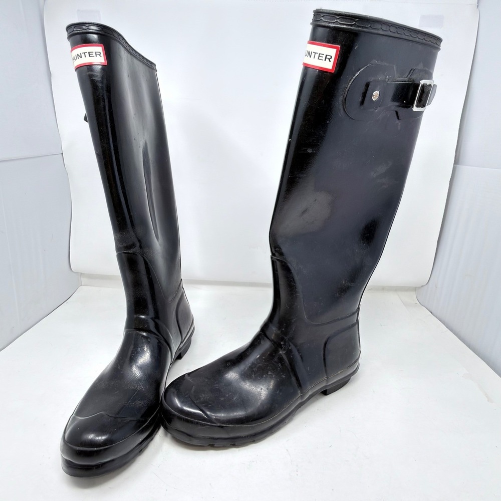 Hunter Original Tall Gloss Rain Boots Womens Size 9 Black Waterproof Rubber